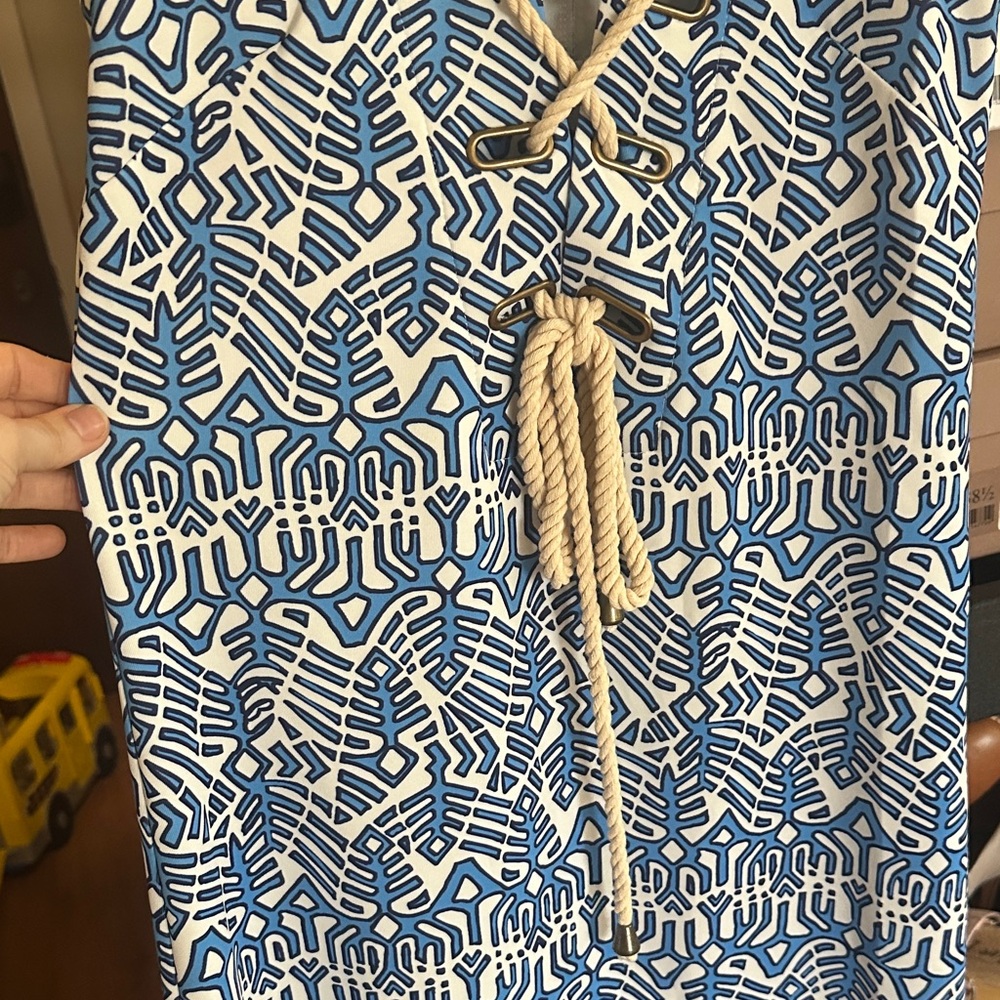 CK Bradley Blue White Patterned Sleeveless‎ Maxi Dress with Rope Tie - Picture 3 of 5